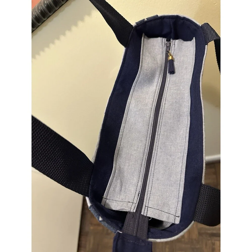 Handmade Upcycled Denim Tote Bag Western Applique Shirt Design Zip Top Purse